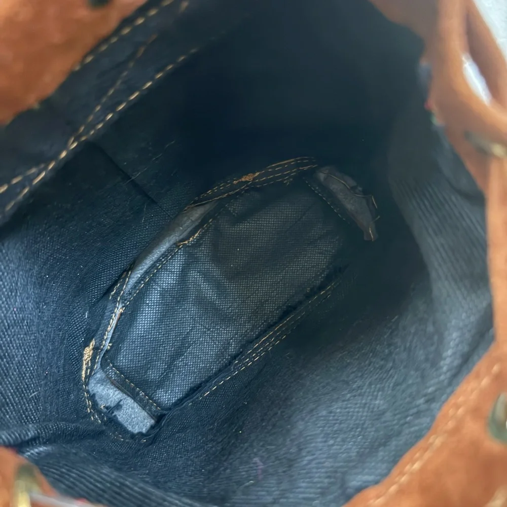 Vintage Embroidered Suede Leather Backpack | Boho Folk Floral Bag